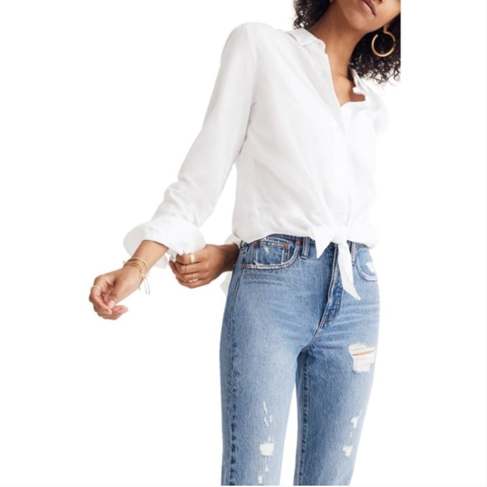 Madewell White Tie-Front Shirt XL- NWT